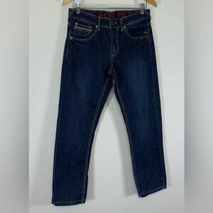Men's Black Bull Slim Straight Stretch Jeans in Dark Wash Indigo - Size 31‎